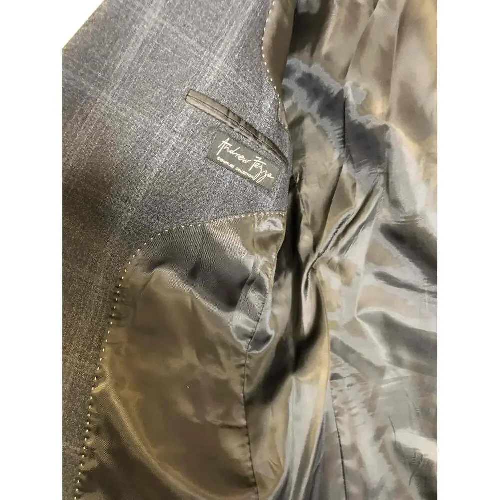 Andrew Fezza Gray Checked Pattern 2 Button Notched Lapel Blazer Jacket 42R - Picture 5 of 5